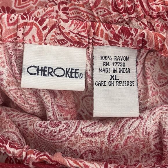 Cherokee Boho Midi Skirt Size XL Drawstring Red Paisley Church Work Fairy Drapey - Picture 9 of 11